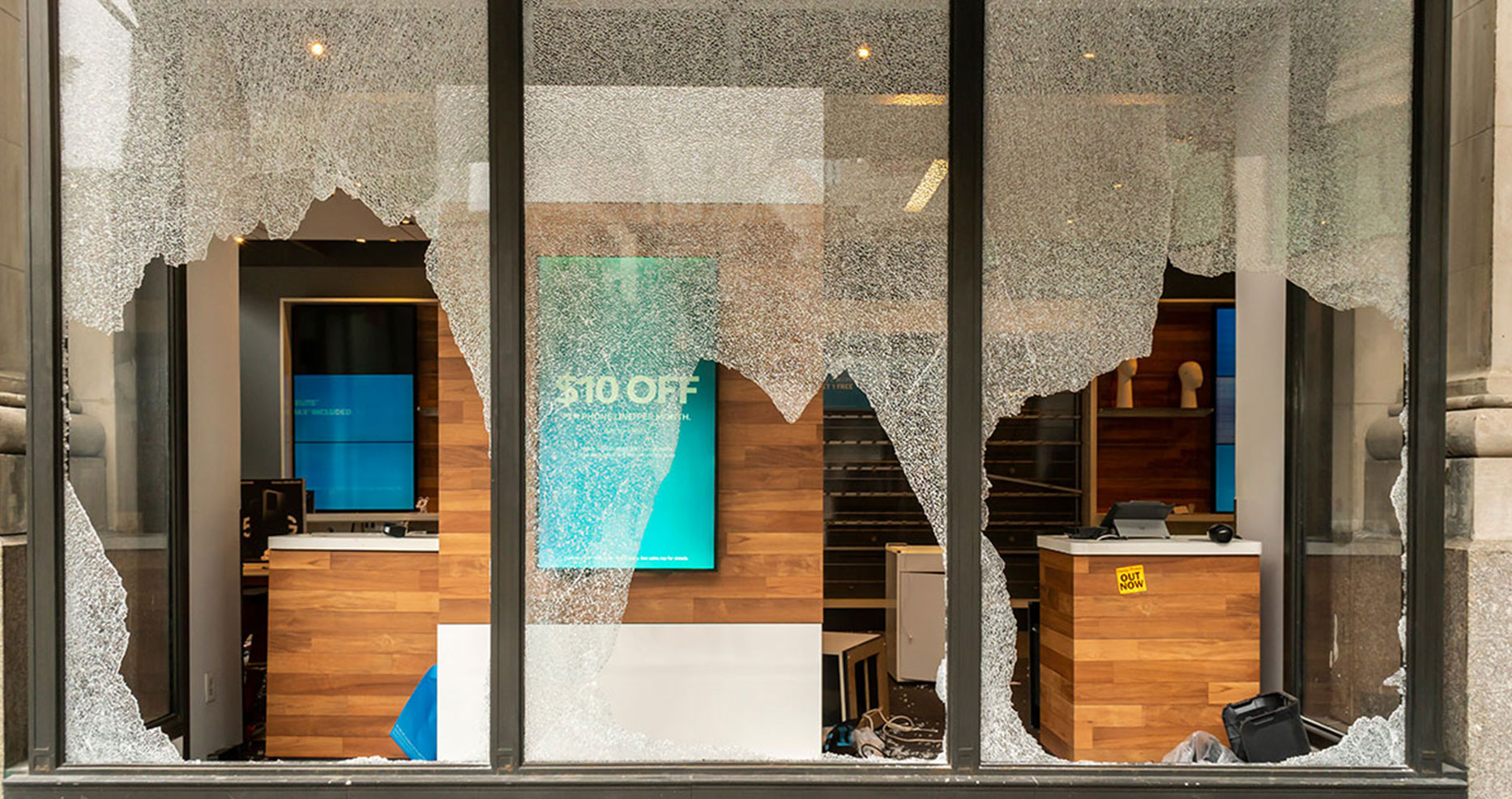 retail department store showing damage from vandalism